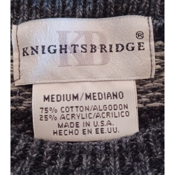 KNIGHTSBRIDGE Sweater Mens Med Cotton Blend Knit Pullover Crewneck Gray Grandpa - Picture 3 of 4